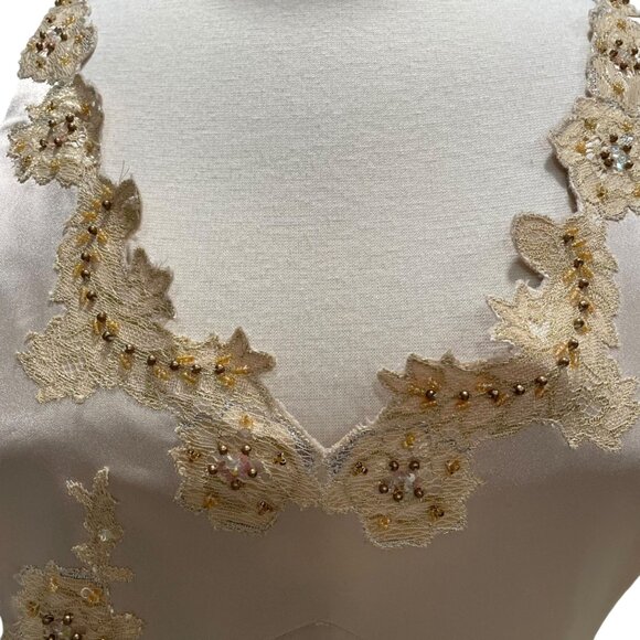 Elegant Gina Bacconi Satin Gown 10 Gold Floral Embroidery Formal HOCO Luxurious - Picture 13 of 15